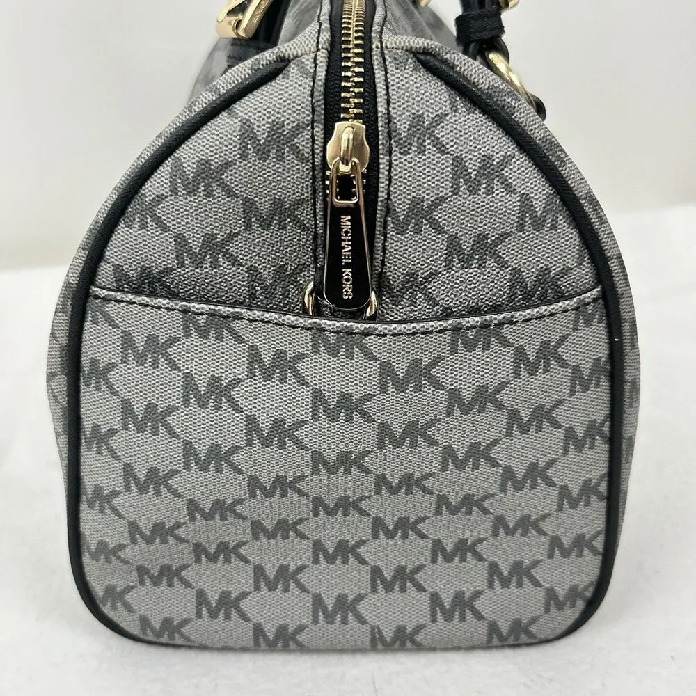 Michael Kors Grayson Large Satchel MK Signature Gray Black with Gold Hardware